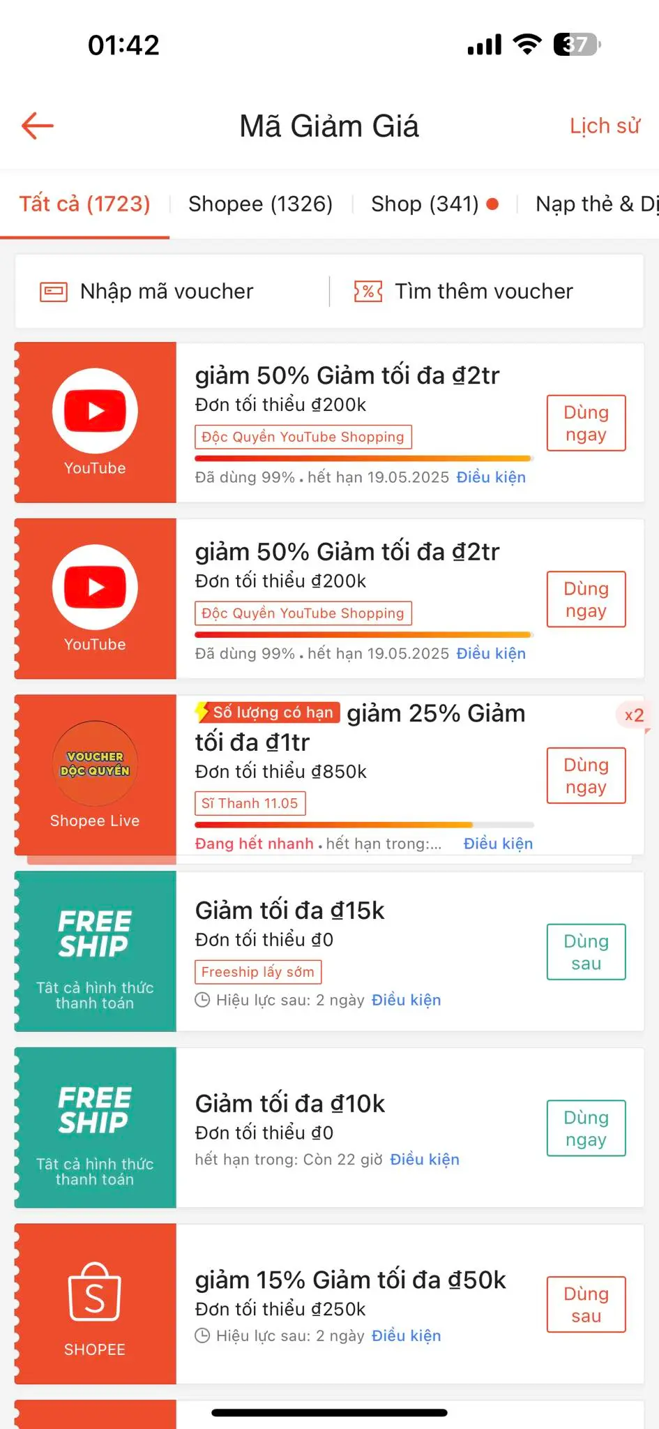 mã youtube shopping 50%
