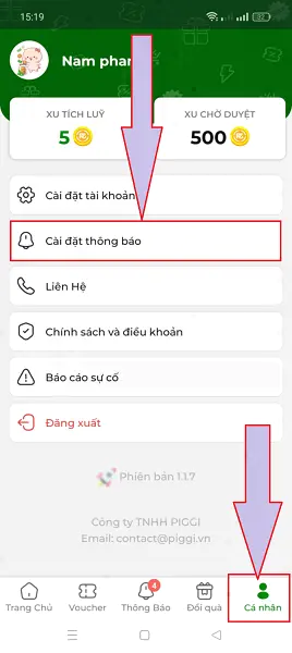 Bật tắt thông báo trên Nô Tì 1
