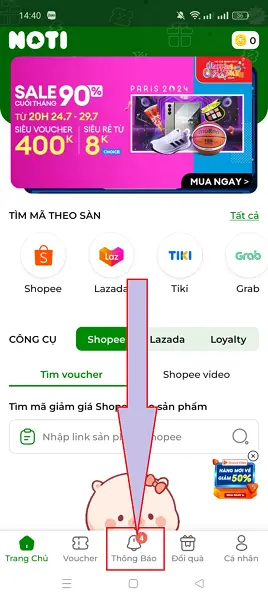 Cách bật, tắt thông báo trên ứng dụng nô tì