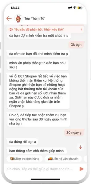 khắc phục lỗi b07 shopee